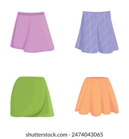 Collection of four colorful and trendy skirts, perfectly designed for fashion illustrations