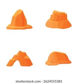 Collection of four colorful, vector cartoon rocks and boulders on a white background
