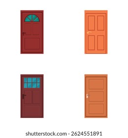 Collection of four colorful, vectordrawn doors on a clean background