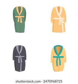 Collection of four cozy bathrobe graphics in various colors, perfect for spa or leisure themes
