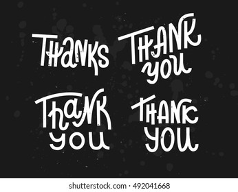 Collection of four custom pieces of  Thank you lettering, fun style words on dark background