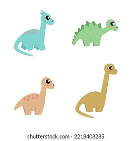 Collection of four cute baby dinosaur in cartoon style. Colorful cute baby illustration is ideal for a children's room. Vector illustration on white background.
