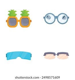 Collection of four cute and colorful cartoon eyewear illustrations isolated on a white background