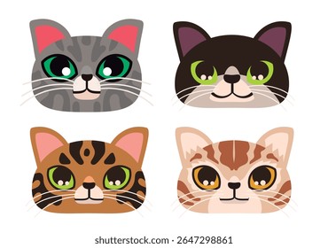 coleção de quatro rostos gatinho bonito gato