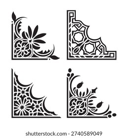 Collection of four decorative black and white corner border designs for frames and invitations