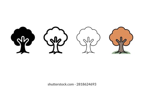 A collection of four different artistic representations of deciduous trees presented sidebyside as icons