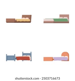 Collection of four different bed illustrations in a simplistic, modern style