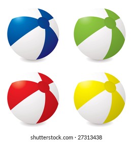 Collection of four different coloured beach balls with drop shadow