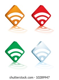 collection of four different coloured rss 3d logo