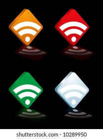 collection of four different coloured rss 3d logo