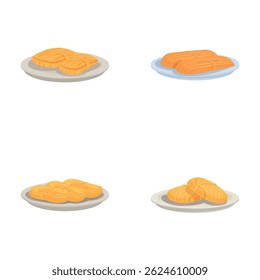 Collection of four different cookie illustrations on plates, isolated on a white background
