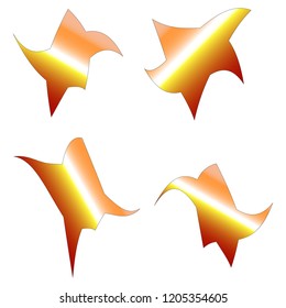 A collection of four different dancing - waving - stars having metallic reflections on their warped surface - vector