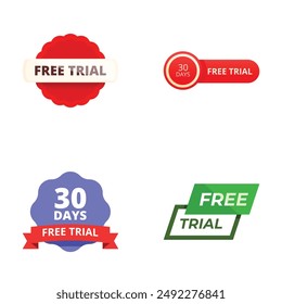Collection of four different designs for free trial and 30day offer badges