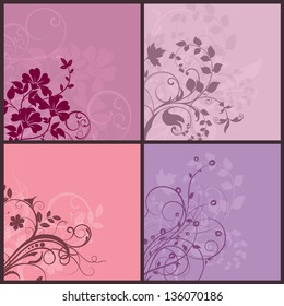 Collection of four different floral design backgrounds
