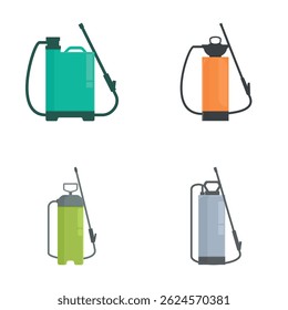 Collection of four different garden sprayer vector images, designed in a flat style