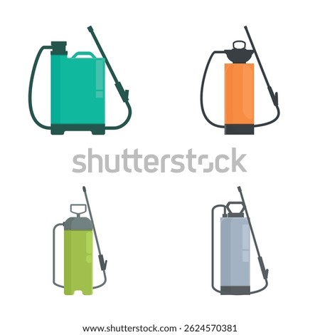 Collection of four different garden sprayer vector images, designed in a flat style