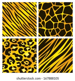 A collection of four different golden animal print backgrounds. Seamlessly repeatable. Eps 10 Vector.