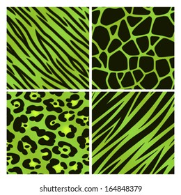 A collection of four different green animal print backgrounds. Seamlessly repeatable. Eps 10 Vector.