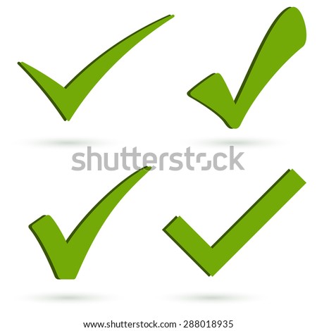 collection of four different green success check marks with shadow