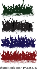 Collection of four different grunge crowd scenes