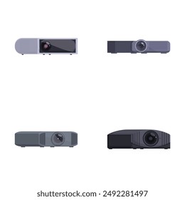 Collection of four different modern projector models, each isolated on a white background