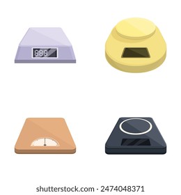 Collection of four different modern weighing scales in a flat design, isolated on a white background