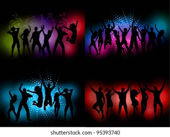 Collection of four different party people backgrounds
