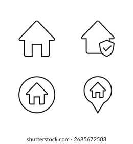 Sammlung von vier verschiedenen einfachen Linie Kunst Home Icons