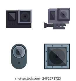 Collection of four different style camera icons in a minimalist design, isolated on white