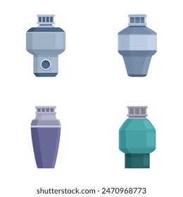 Collection of four different styled vector water filter illustrations isolated on white