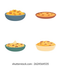 Collection of four different styles of cozy macaroni and cheese illustrations