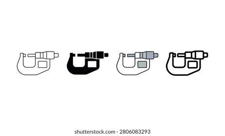 Collection of four different stylistic micrometer measuring tool icons for precision engineering applications