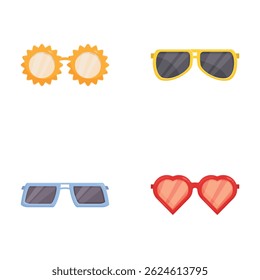 Collection of four different sunglasses icons representing fashion eyewear
