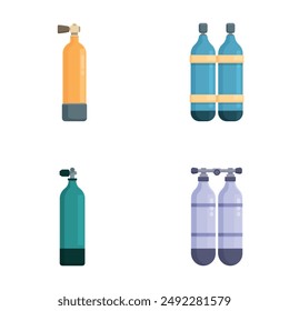 Collection of four different types of gas cylinders in a flat design isolated on white background