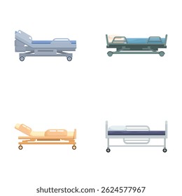 Collection of four different types of hospital beds, suitable for healthcare illustrations
