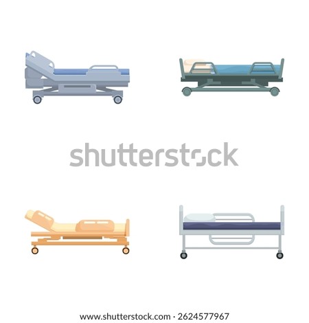 Collection of four different types of hospital beds, suitable for healthcare illustrations