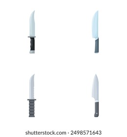 Collection of four different types of kitchen knives with isolated background for culinary designs