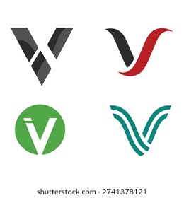Collection of four different V logos on white background icon