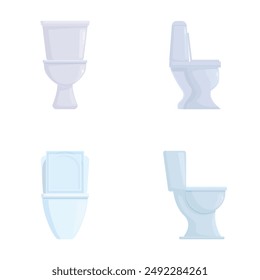 Collection of four different vector toilets in a clean, minimalistic flat design, isolated on white background