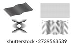 A collection of four distinct abstract graphic elements, including a wavy surface, a grid, and two stylized wave patterns.