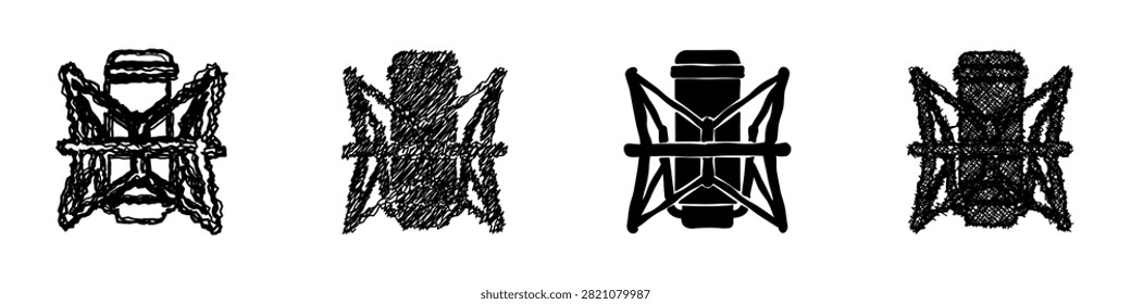 Collection of four distinct artistic interpretations of a microphone shock mount, showcasing varied sketch and solid fill techniques for creative versatility