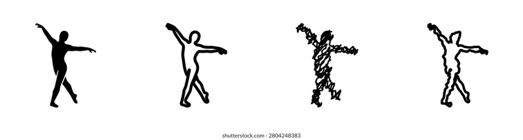 A collection of four distinct artistic styles depicting a ballet dancer performing a graceful pose, showcasing different creative interpretations