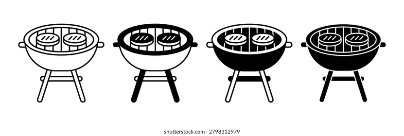 Collection of four distinct barbecue grills showcasing various styles and designs for outdoor cooking enthusiasts.