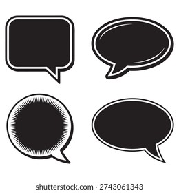 Collection of four distinct black speech bubble shapes with white outlines ready for creative use