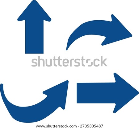 Collection of four distinct blue directional arrows on a white background