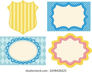 Una colección de cuatro distintivas etiquetas decorativas o marcos, presentados sobre un fondo blanco.