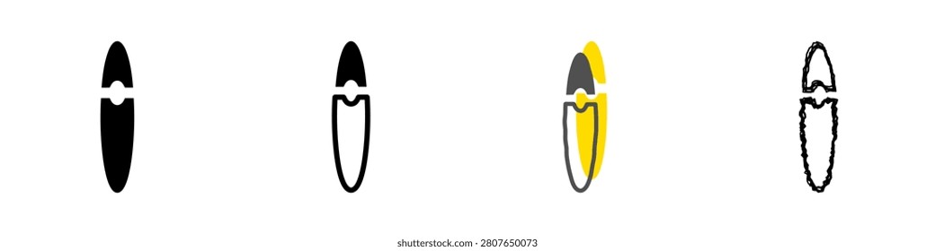 A collection of four distinct graphic representations of an oval form, each with a unique artistic interpretation and a central dividing line
