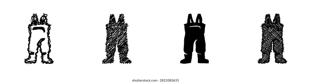 A collection of four distinct graphic representations of waders, showcasing varied artistic styles from sketch to solid silhouette