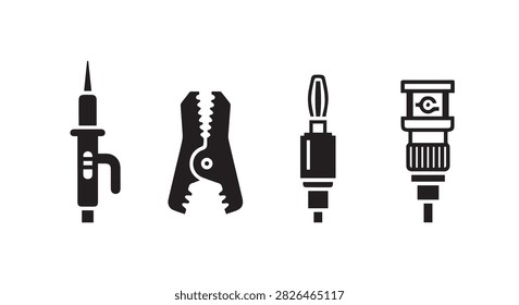 A collection of four distinct hand tools including a soldering iron, pliers, screwdriver, and drill bit, used for various repair, construction, and DIY projects.