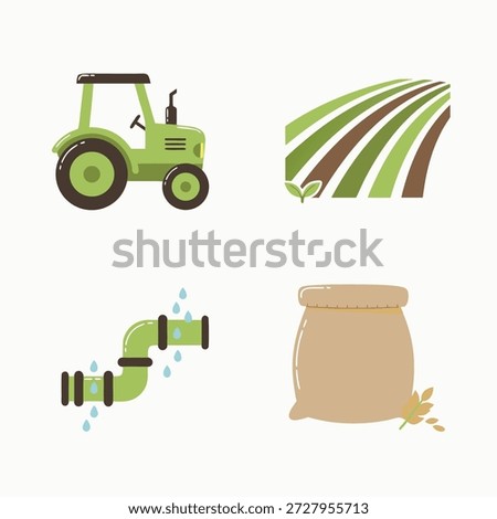 A collection of four distinct icons representing various aspects of agriculture and farming.